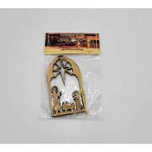 Handmade in the Holy Land Carved Olive Wood Holy Family Nativity Scene Ornament